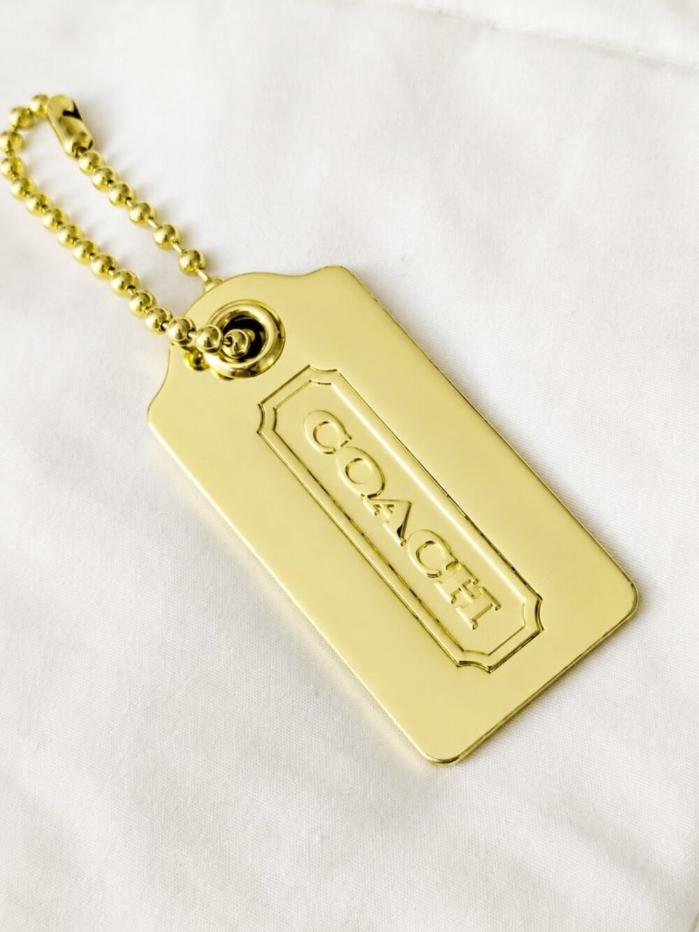 Coach Hang Tag 2.25" Charm Yellow Gold Plated Nickel with Ball Chain Heavyweight